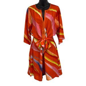 Natori Womens Wrap Orange Dress Size 10 V-Neck 3/4 Sleeve Modern Designer EUC